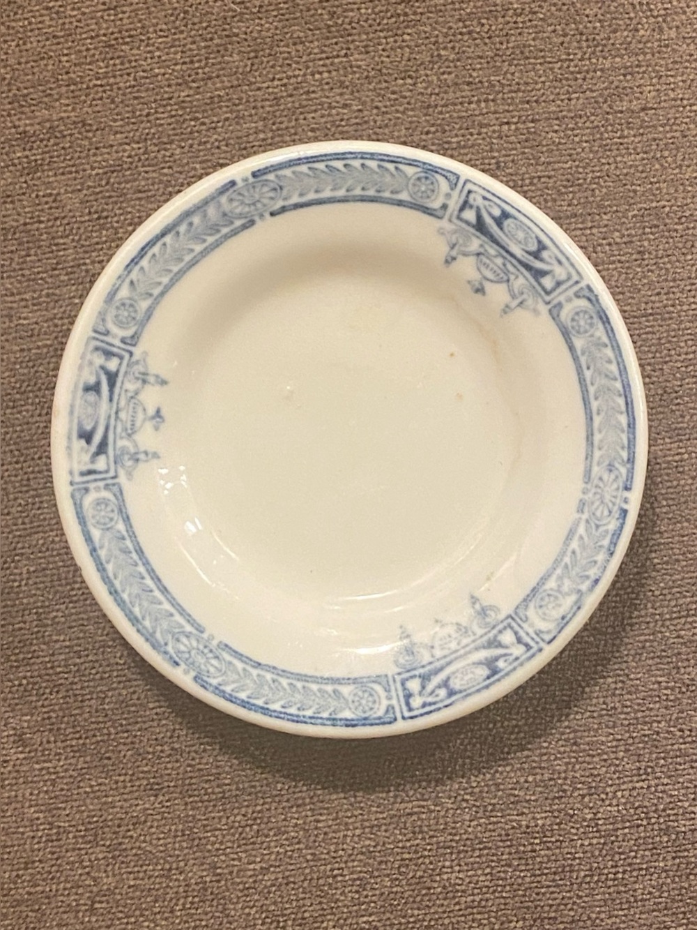 3” Antique French Terre de Fer Butter Pat Dish - Lunéville Yvetot Pattern